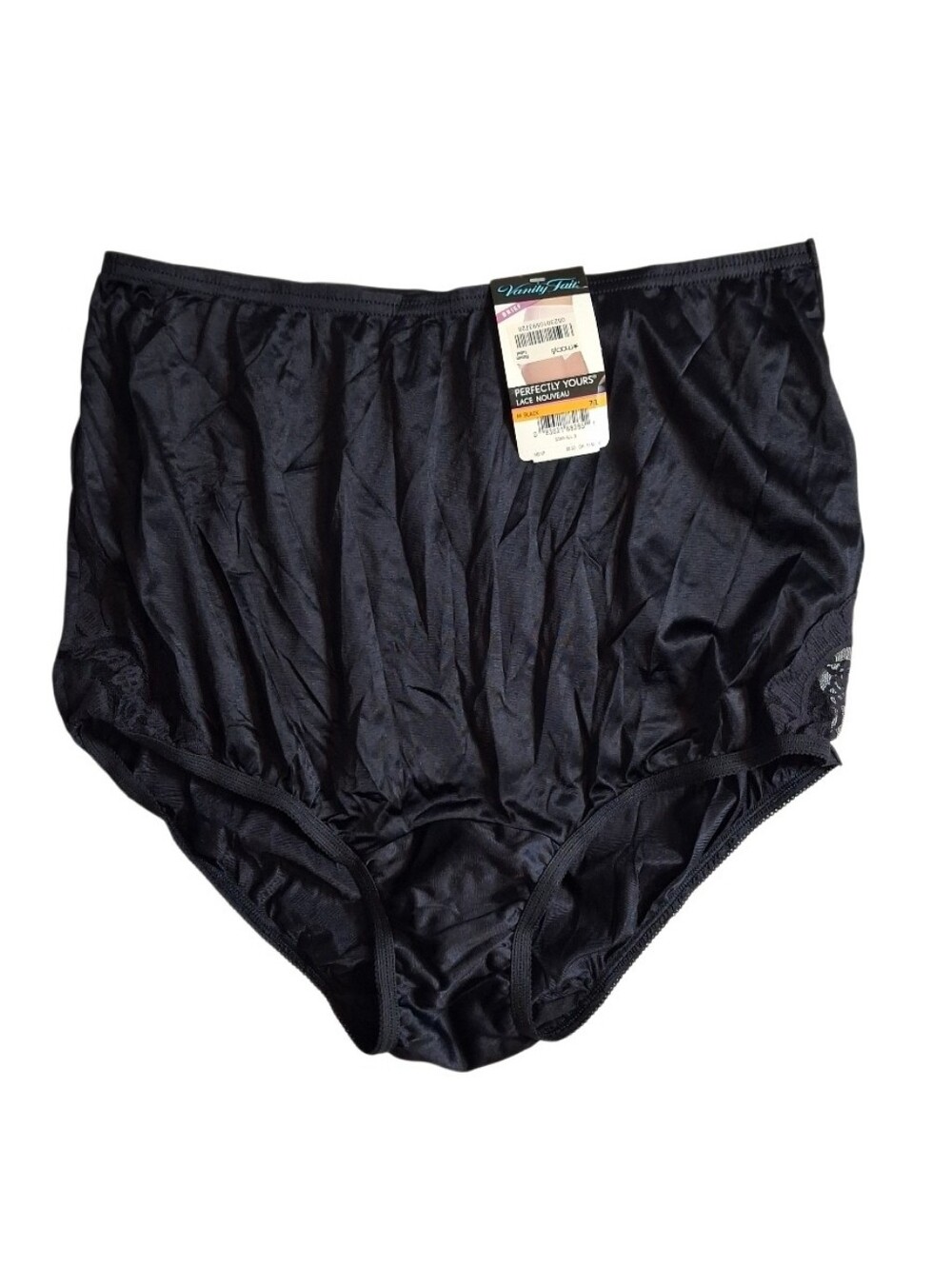 Vintage NEW Vanity Fair Women's Sz 7 Granny Panties 100% Nylon Black Lace NWT